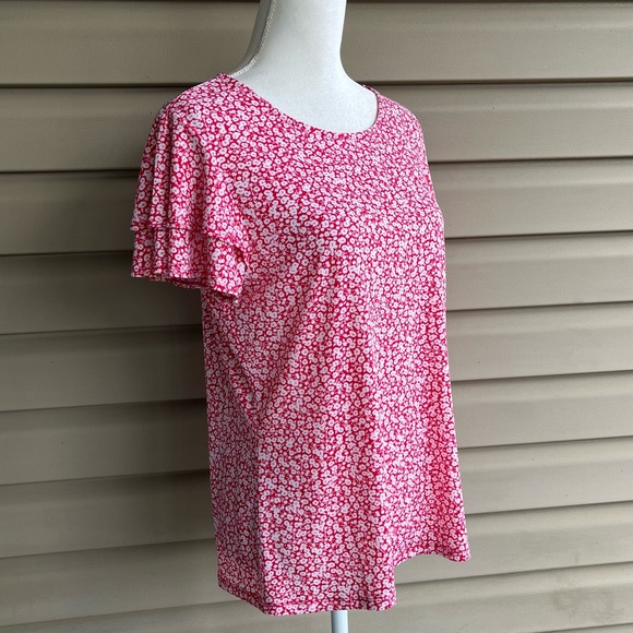 •Adrianna Papell• Pink Floral Pullover Knit Blouse - Size Large - Picture 4 of 7
